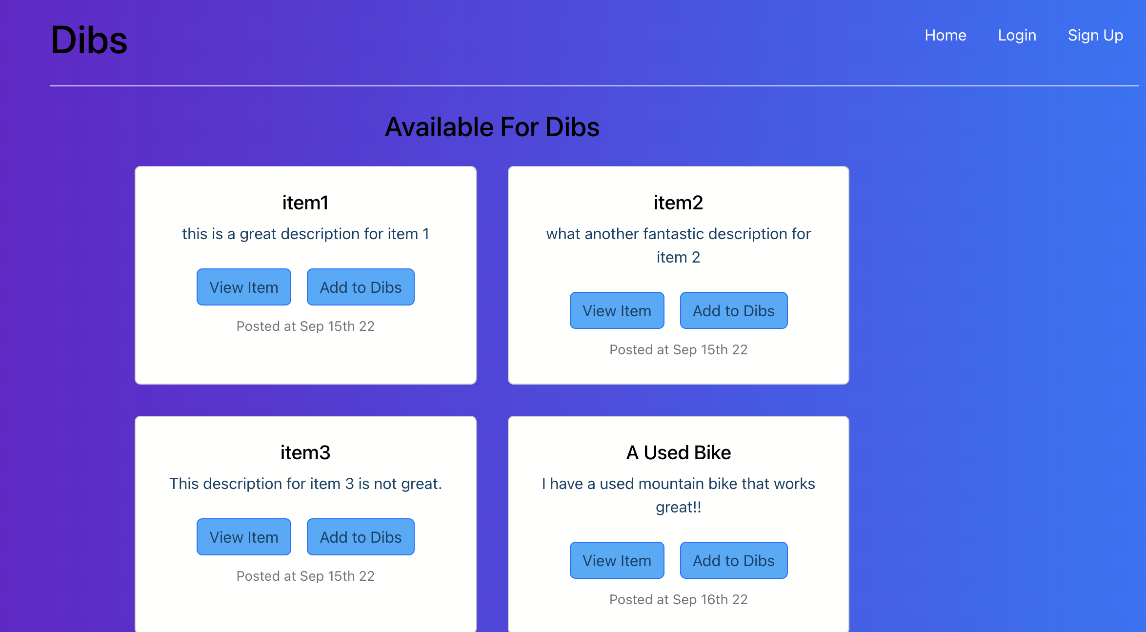 Dibs Homepage