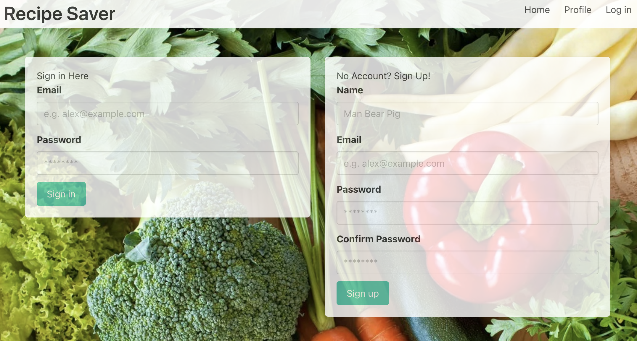 Recipe Saver Homepage